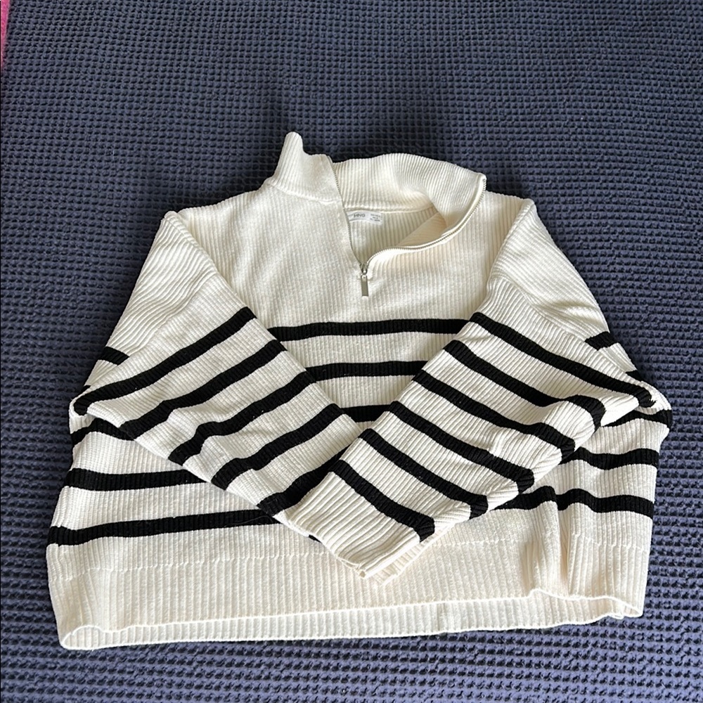 Mango Black and White Cowl Neck Sweater